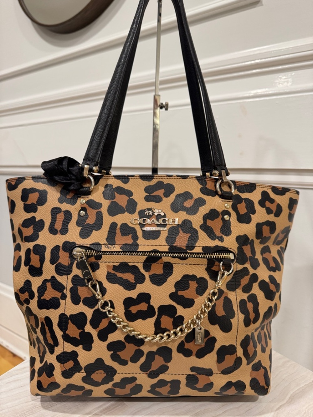 Coach Bag Leopard Ocelot Print Car Town Tote with Chain Detail - Picture 5 of 17